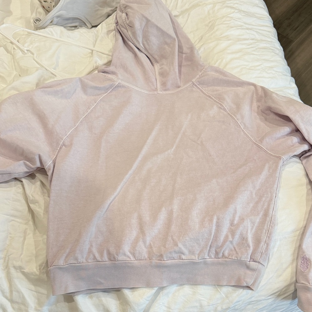 Pastel Lavender Free People V-Neck Hoodie Pullover - Picture 3 of 4